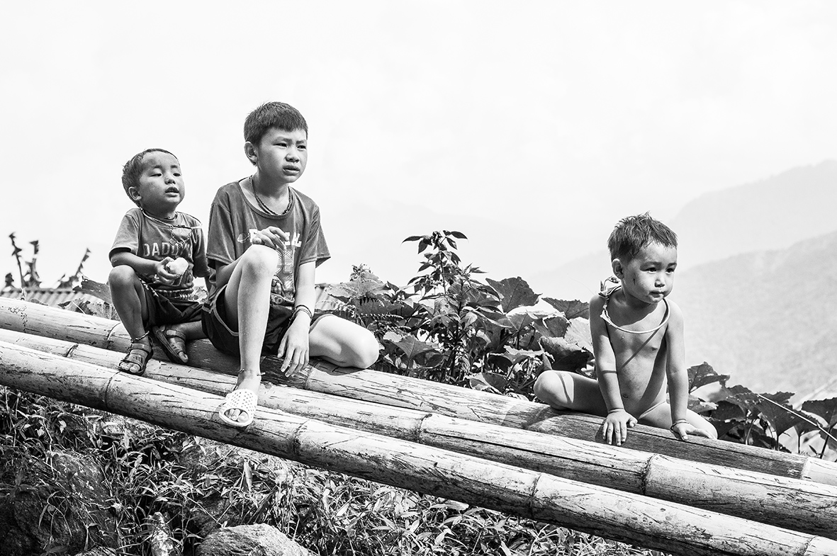 Portret Vietnamees kinderen zwart-wit