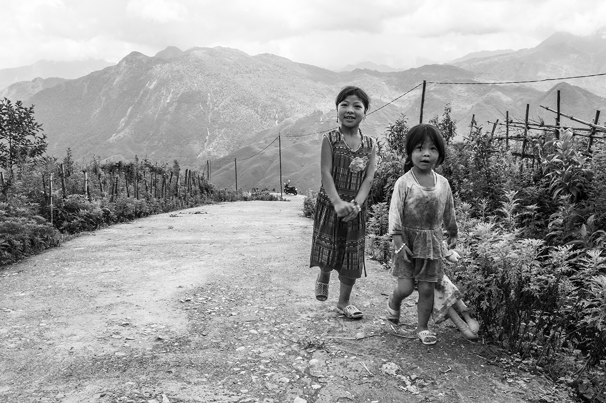 Portret Vietnamees kinderen zwart-wit